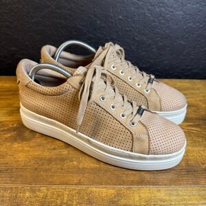 J/Slides NYC Tan Leather‎ Platform Sneakers Women's Size 10 Perforated Casual